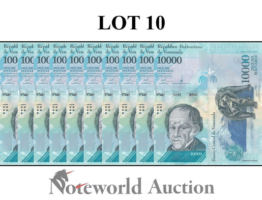 VENEZUELA Lot 10 pcs 1/10 Bundle - 10000 Bolivares 2017 P 98b UNC