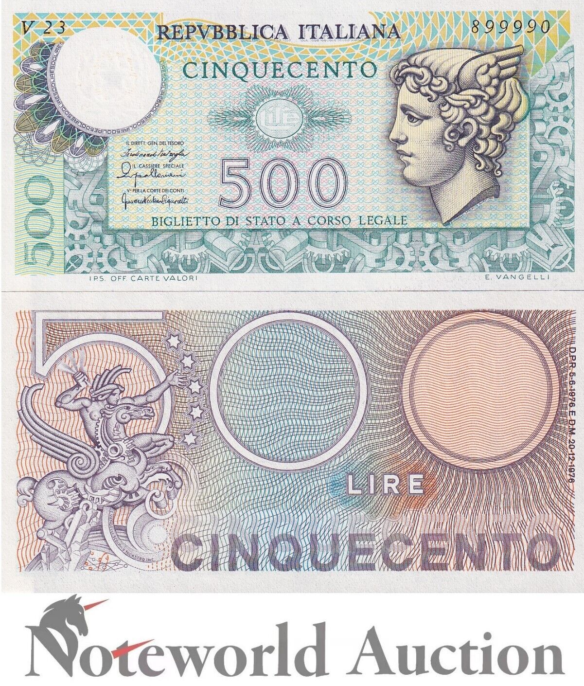 ITALY Repubblica Italiana 500 Lire 1976 P 95 UNC