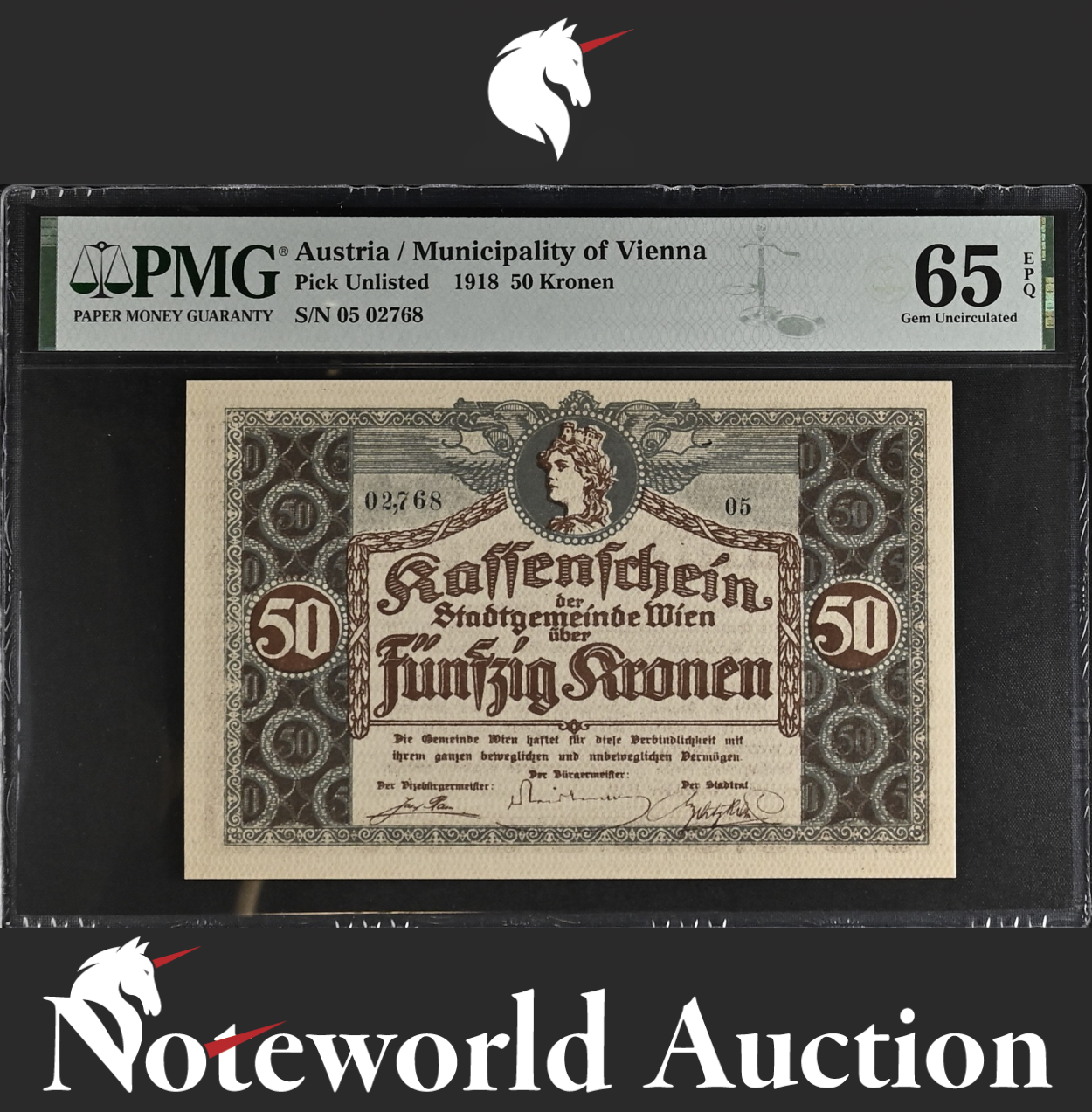 Austria Municipality of Vienna 50 Kronen Pick Unlisted 1918 UNC PMG 65 EPQ