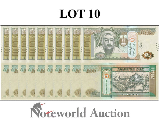 MONGOLIA  500 Togroh 2020 P 74 New Security Lot 10 pcs 1/10 Bundle UNC
