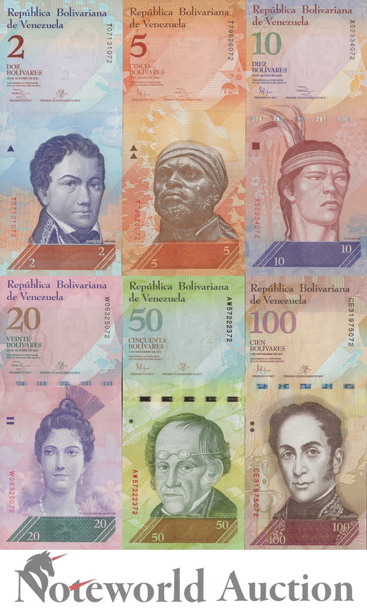 VENEZUELA 2 5 10 20 50 100 Bolivares 2013-2015 P 88 89 90 91-93 Set 6 pcs UNC