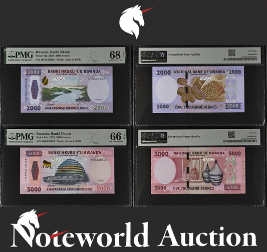 Rwanda Banki Nkuru Set 2 pcs - 2000 Francs 2024 P 44a 45a UNC PMG 66 68 EPQ