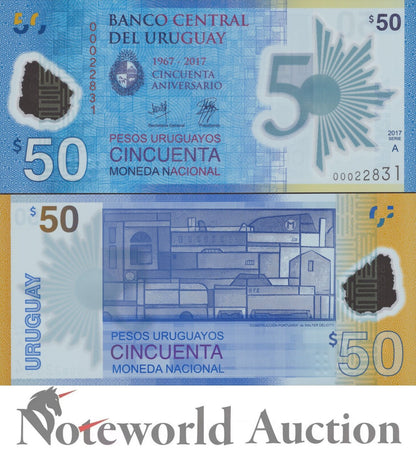 URUGUAY Commemorative 50 Pesos Uruguayos 2017 P 100 Polymer UNC