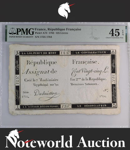 France Republique Francaise 125 Livres 1793 P A74 EF PMG 45 EPQ