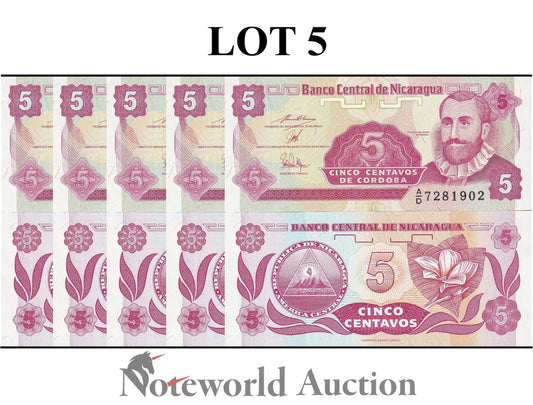 NICARAGUA 5 Centavo de Cordoba ND 1991 P 168 Lot 5 pcs 1/20 Bundle UNC
