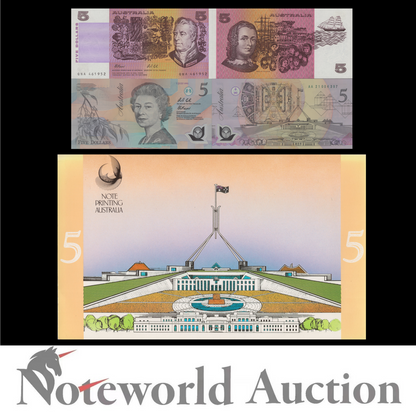 AUSTRALIA 5 Dollars 199 1992 P 44g 50b Paper Polymer With Folder Set 2 pcs UNC