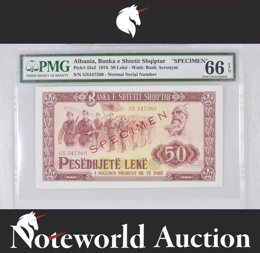 Albania 50 Leke 1976 P 45s2 SPECIMEN UNC PMG 66 EPQ 3rd TOP POP