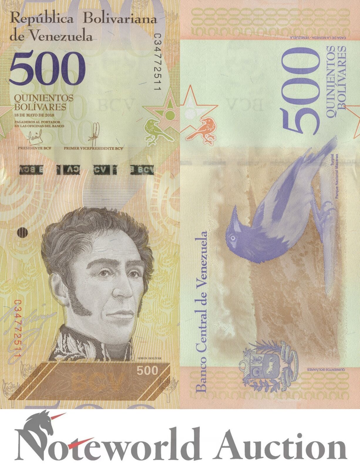 VENEZUELA 500 Bolivares 2018 P 108b UNC