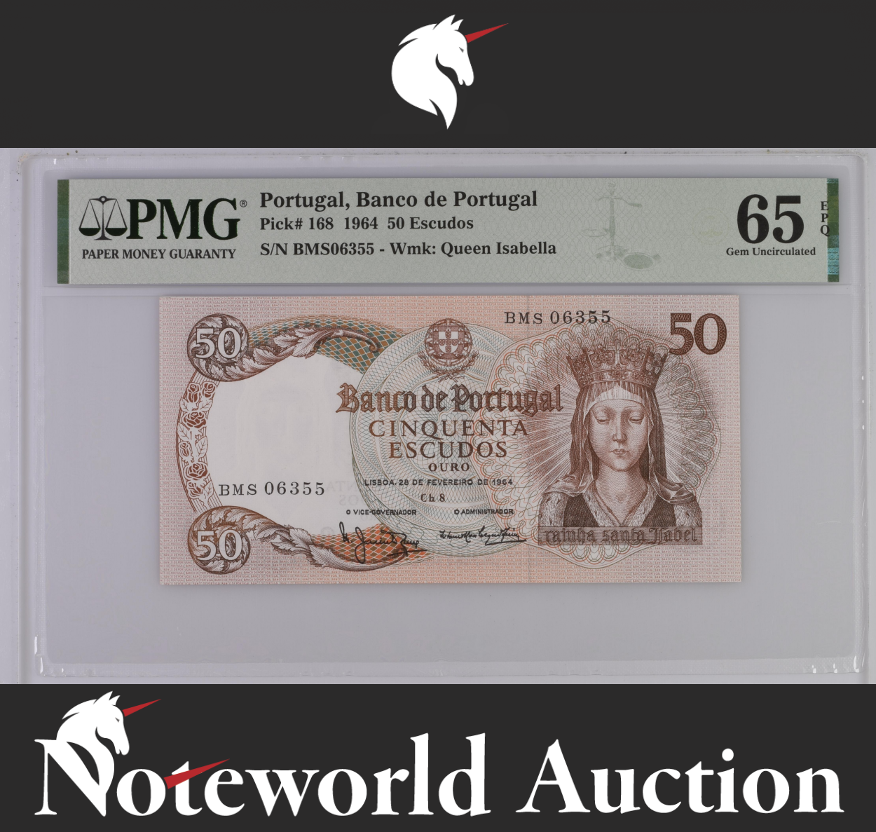 Portugal Banco de Portugal 50 Escudos 1964 P 168 UNC PMG 65 EPQ