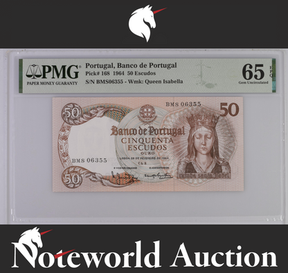 Portugal Banco de Portugal 50 Escudos 1964 P 168 UNC PMG 65 EPQ