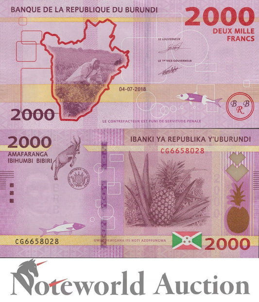 BURUNDI 2000 Francs 2018 P 52 UNC