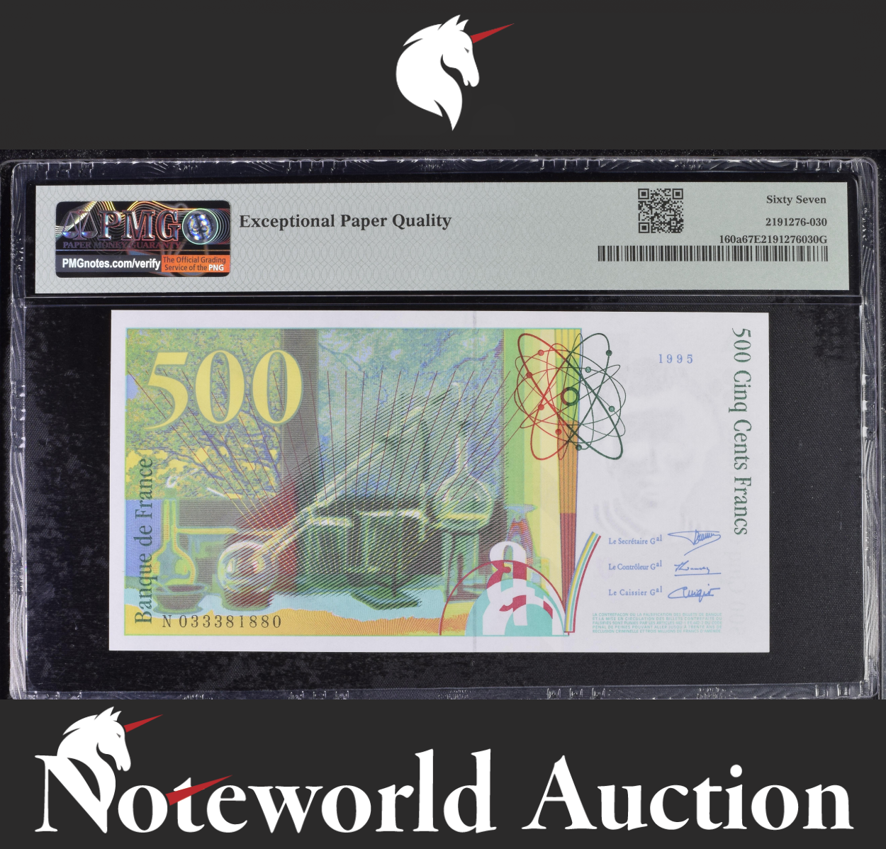 France Banque de France 500 Francs 1994-95 P 160a UNC PMG 67 EPQ 3rd TOP POP
