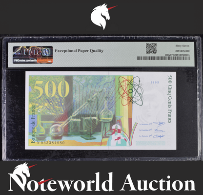 France Banque de France 500 Francs 1994-95 P 160a UNC PMG 67 EPQ 3rd TOP POP