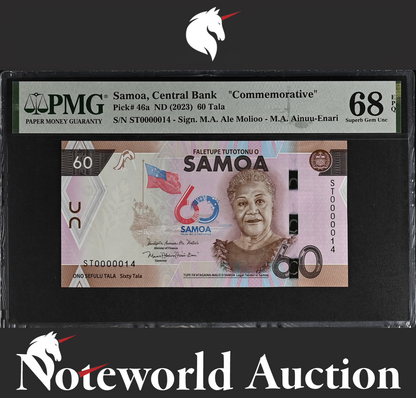 Samoa COMM. 60 Tala ND 2023 P 46a LOW SERIAL NO. 14 UNC PMG 68 EPQ 2nd TOP POP