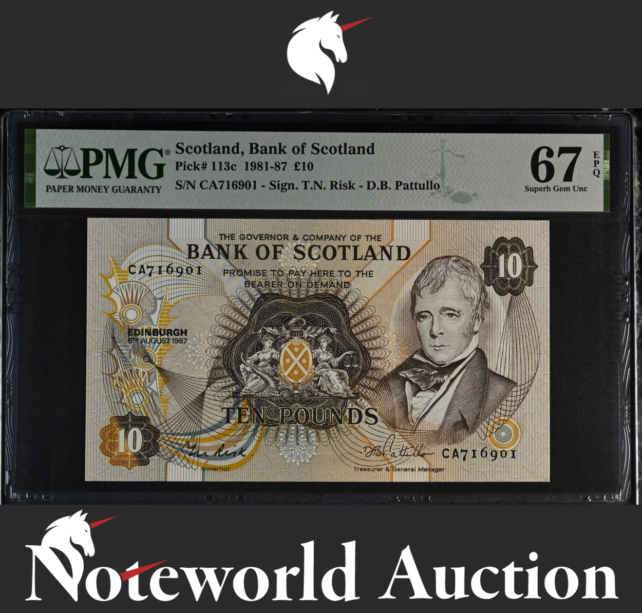 Scotland Bank of Scotland £10 1981-87 P 113c UNC PMG 67 EPQ TOP POP