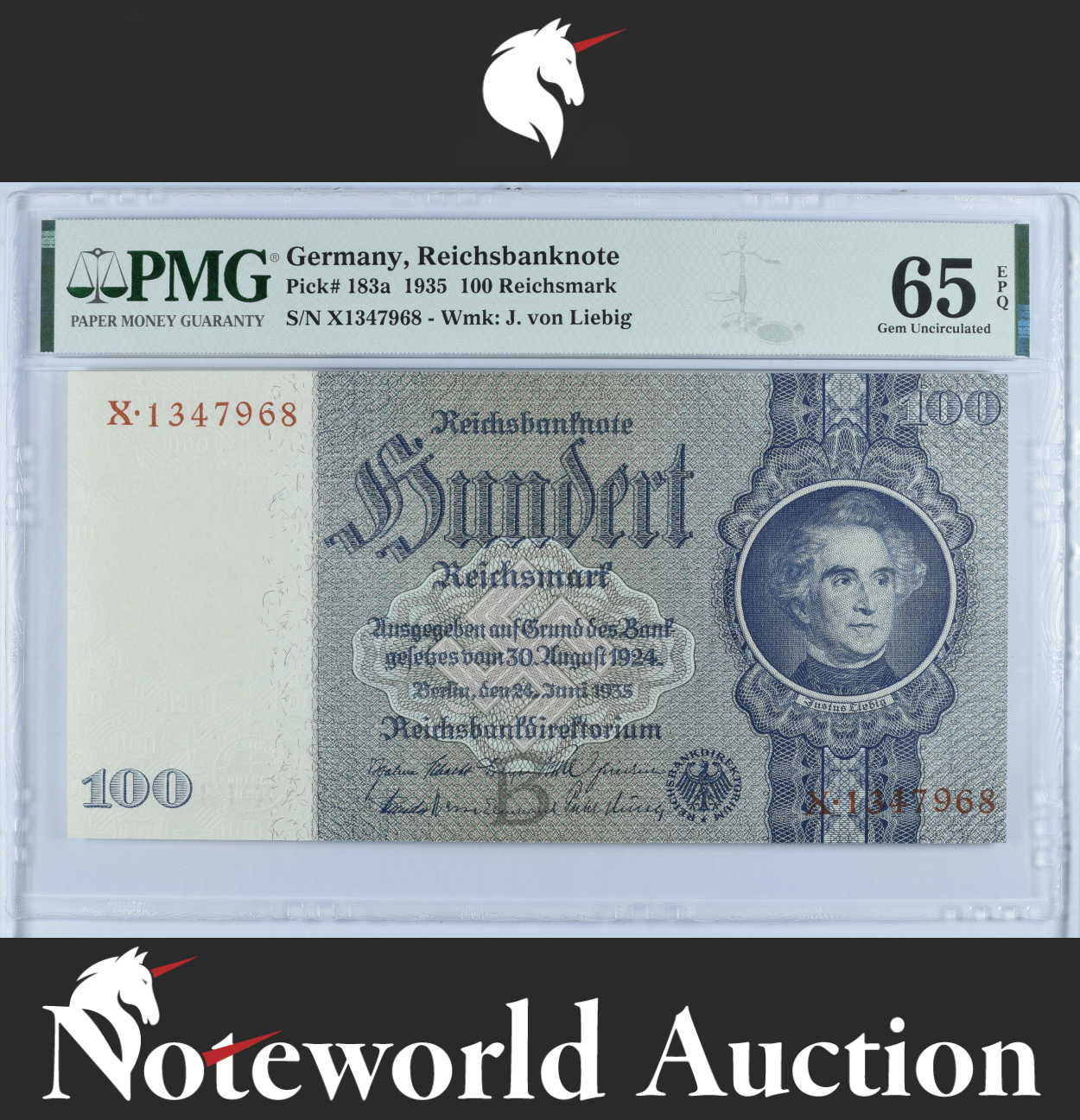 Germany Reichsbanknote 100 Reichsmark 1935 P 183a UNC PMG 65 EPQ