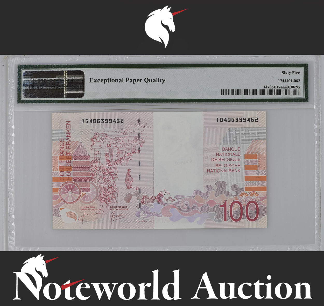 Belgium Banque Nationale 100 Francs ND (1995-2001) P 147 UNC PMG 65 EPQ