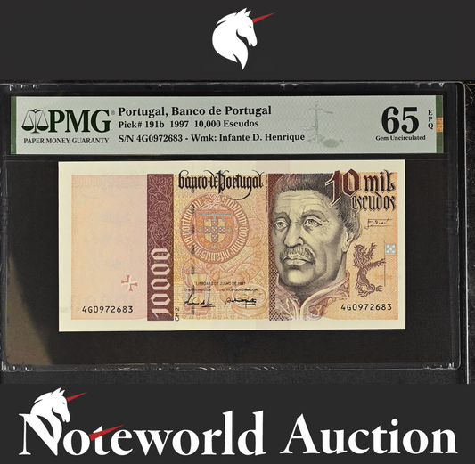 Portugal Banco de Portugal 10000 Escudos 1997 P 191b UNC PMG 65 EPQ NR