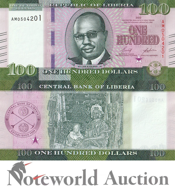 LIBERIA 100 Dollars 2022 P 41 UNC