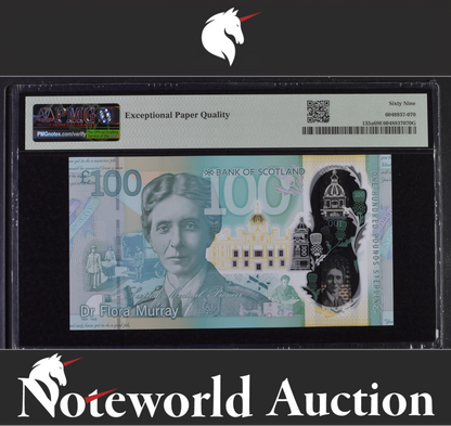 Scotland £100 Bank of Scotland 2021-22P 135a Polymer UNC PMG 69 EPQ 2nd TOP POP