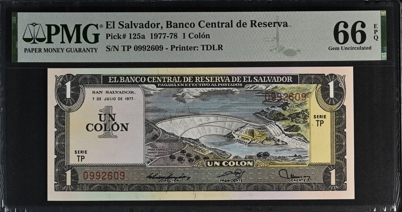 EL SALVADOR 1 Colon (1977) 1977-78 P 125a UNC PMG 66 EPQ