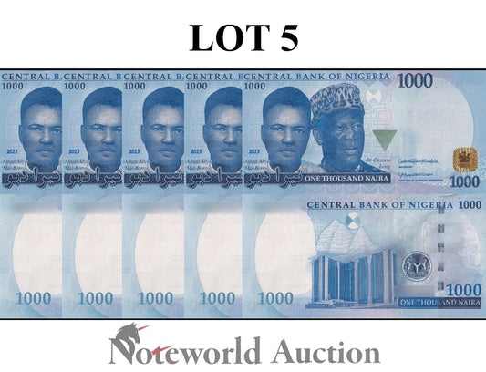 NIGERIA 1000 Naira 2023 P 49 Lot 5 pcs 1/20 Bundle UNC
