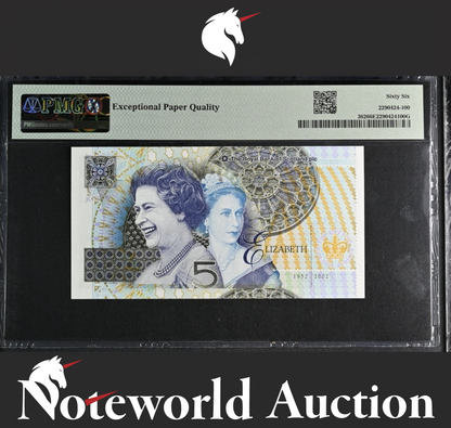 Scotland Commemorative 5 Pounds 2002 P 362 Fancy LOW No. 0006463 UNC PMG 66 EPQ