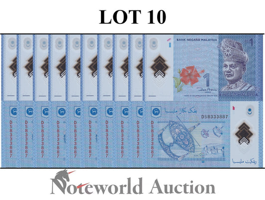 MALAYSIA  1 Ringgit ND 2011 P 51A PolymerLot 10 pcs 1/10 Bundle  UNC