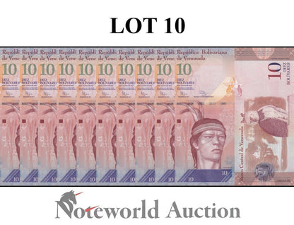 VENEZUELA 10 Bolivares 2014 P 90e Lot 10 pcs 1/10 Bundle UNC