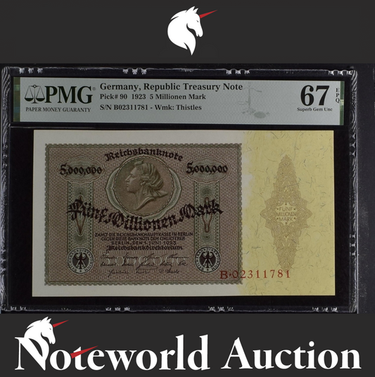 Germany 1923 5 Millionen 5000000 Mark P 90 UNC PMG 67 EPQ TOP POP