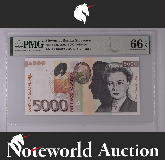 Slovenia Banka Slovenije 5000 Tolarjev 2002 P 33a UNC PMG 66 EPQ NR 3rd TOP POP