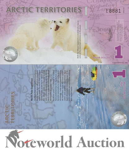 ARCTIC TERRITORIES TEST NOTE - 1 Dollars 2012 Polymer Arctic Fox UNC