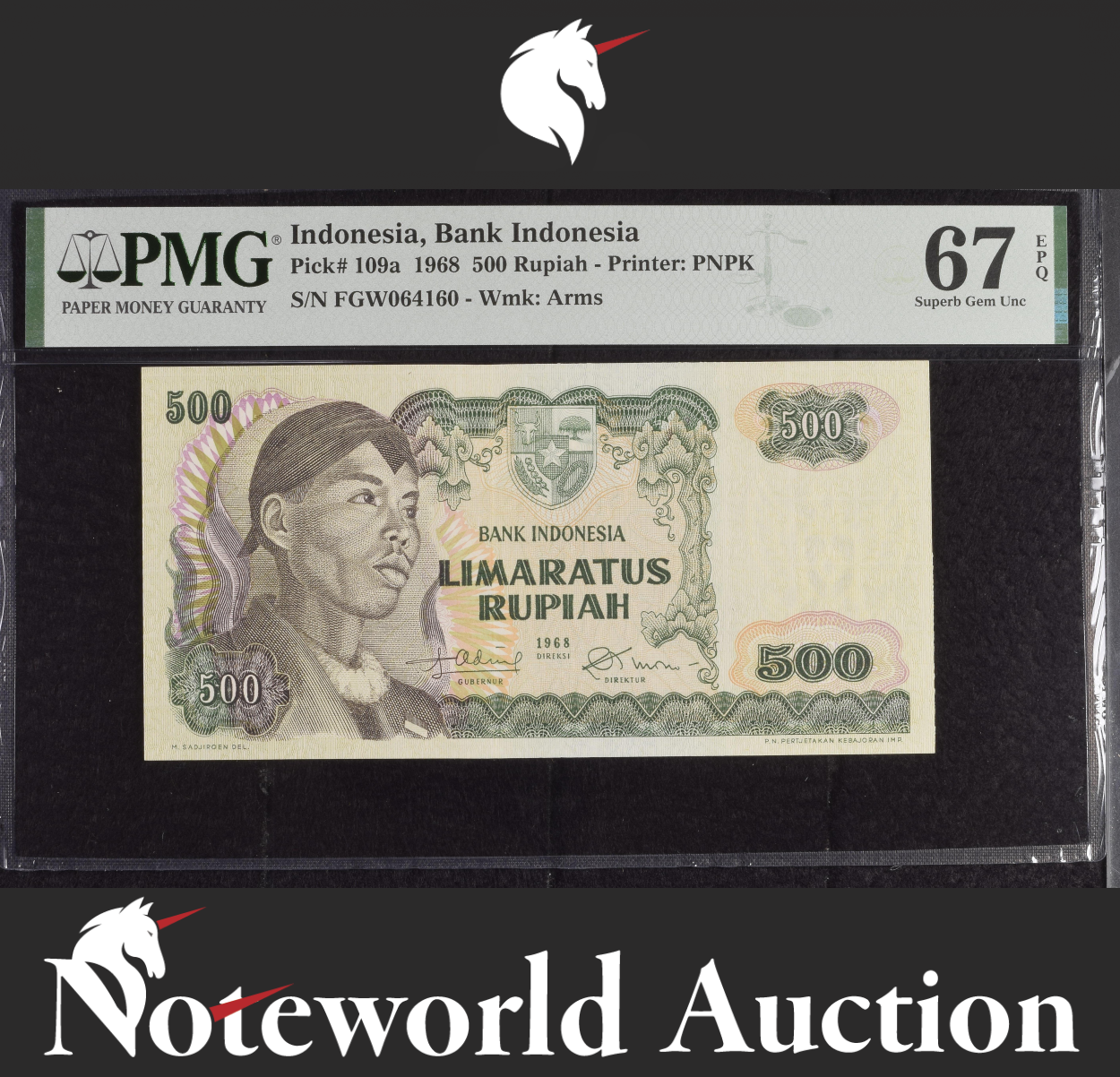 Indonesia Bank Indonesia 500 Rupiah 1968 P 109a UNC PMG 67 EPQ