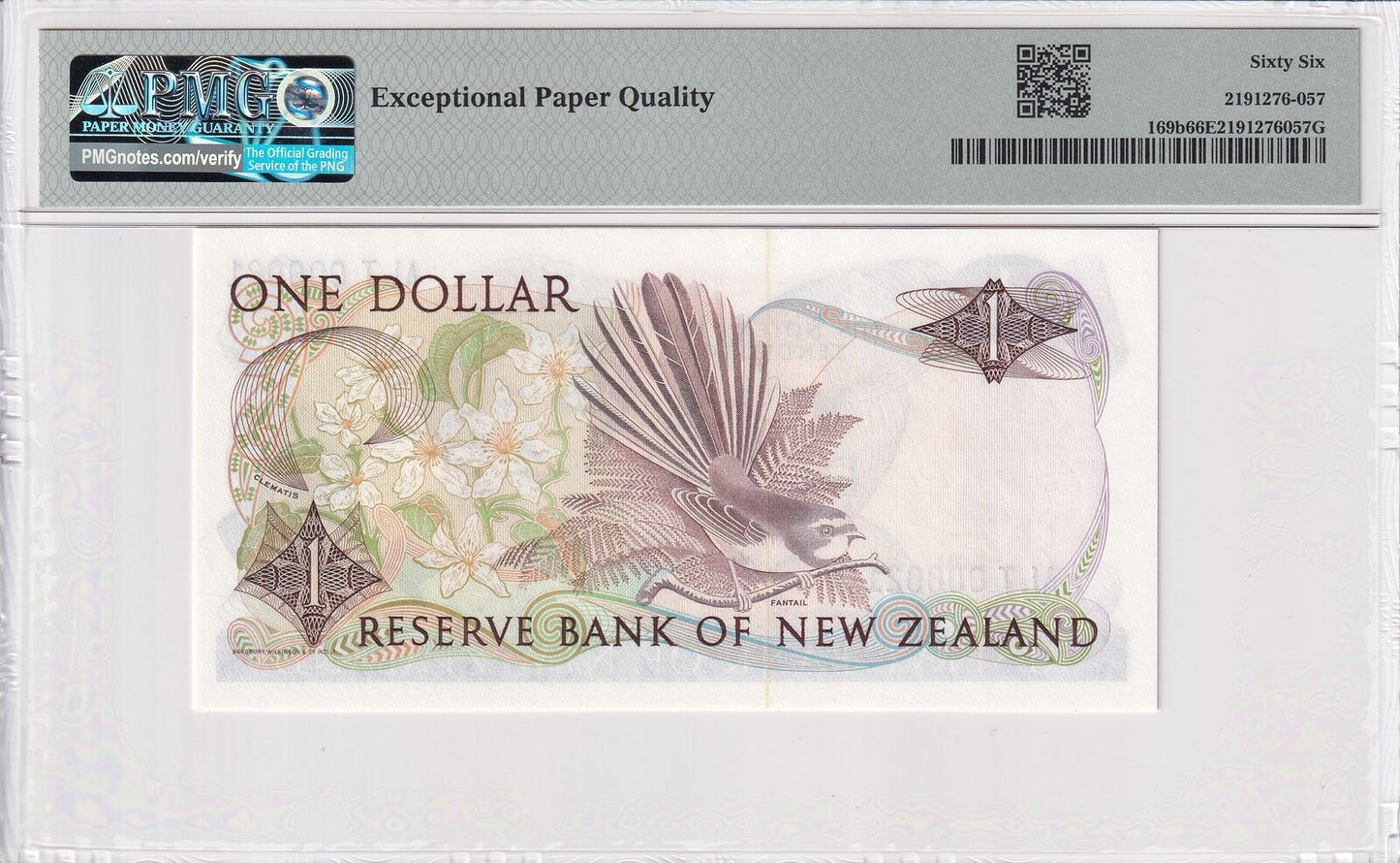 NEW ZEALAND 1 Dollar 1985-89 P 169b Fancy LOW SERIAL NO. 21 UNC PMG 66 EPQ