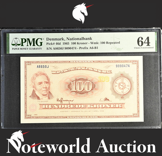 Denmark Nationalbank 100 Kroner 1965 P 46d UNC PMG 64