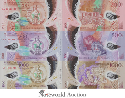 VANUATU Set 3 pcs - 200 500 1000 Vatu 2014 2017 2020 P 12 13 18 Polymer UNC