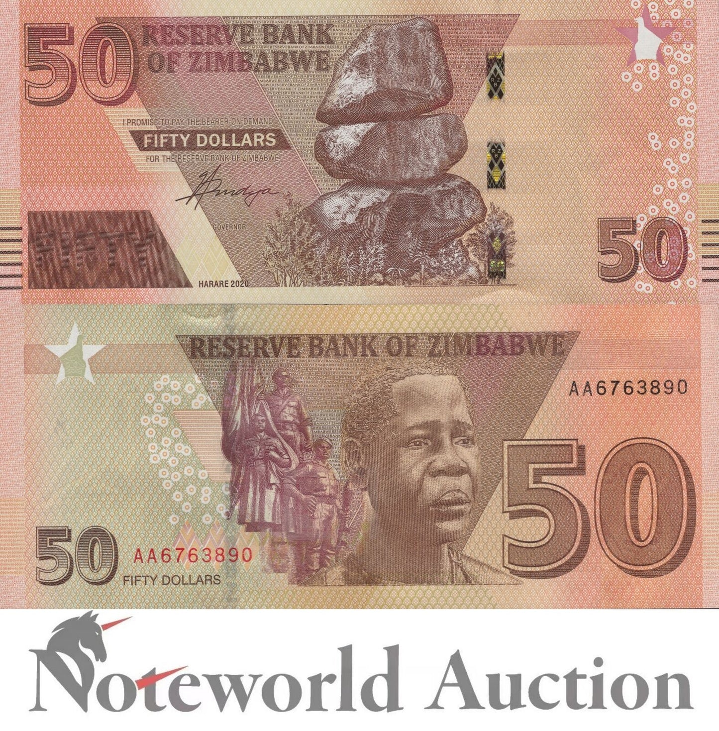 ZIMBABWE 50 Dollars 2020 P 105 UNC