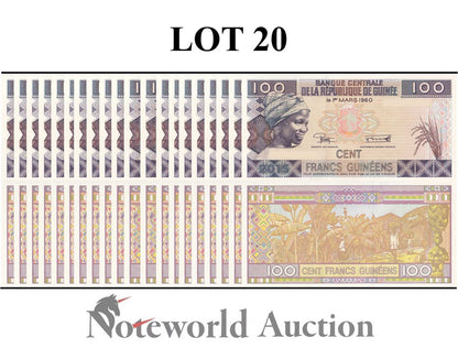 GUINEA 100 Francs 2015 P A47 Lot 20 pcs 1/20 Bundle UNC