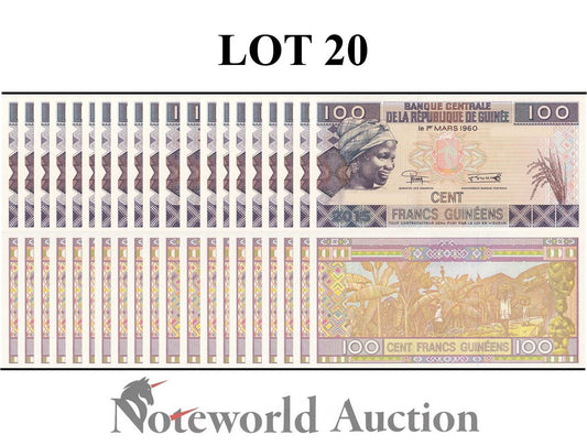 GUINEA 100 Francs 2015 P A47 Lot 20 pcs 1/20 Bundle UNC