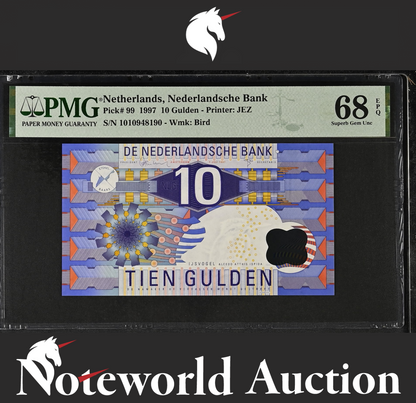 NETHERLANDS 10 Gulden 1997 P 99 UNC PMG 68 EPQ