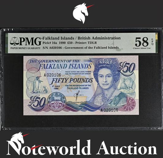 Falkland Islands / British Administration 50 Pounds 1990 P 16a UNC PMG 58 EPQ