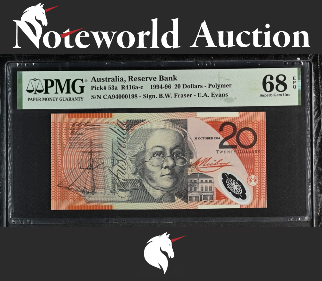 Australia 20 1994 P 53a Polymer Fancy LOW SERIAL No. 198 UNC PMG 68 EPQ TOP POP