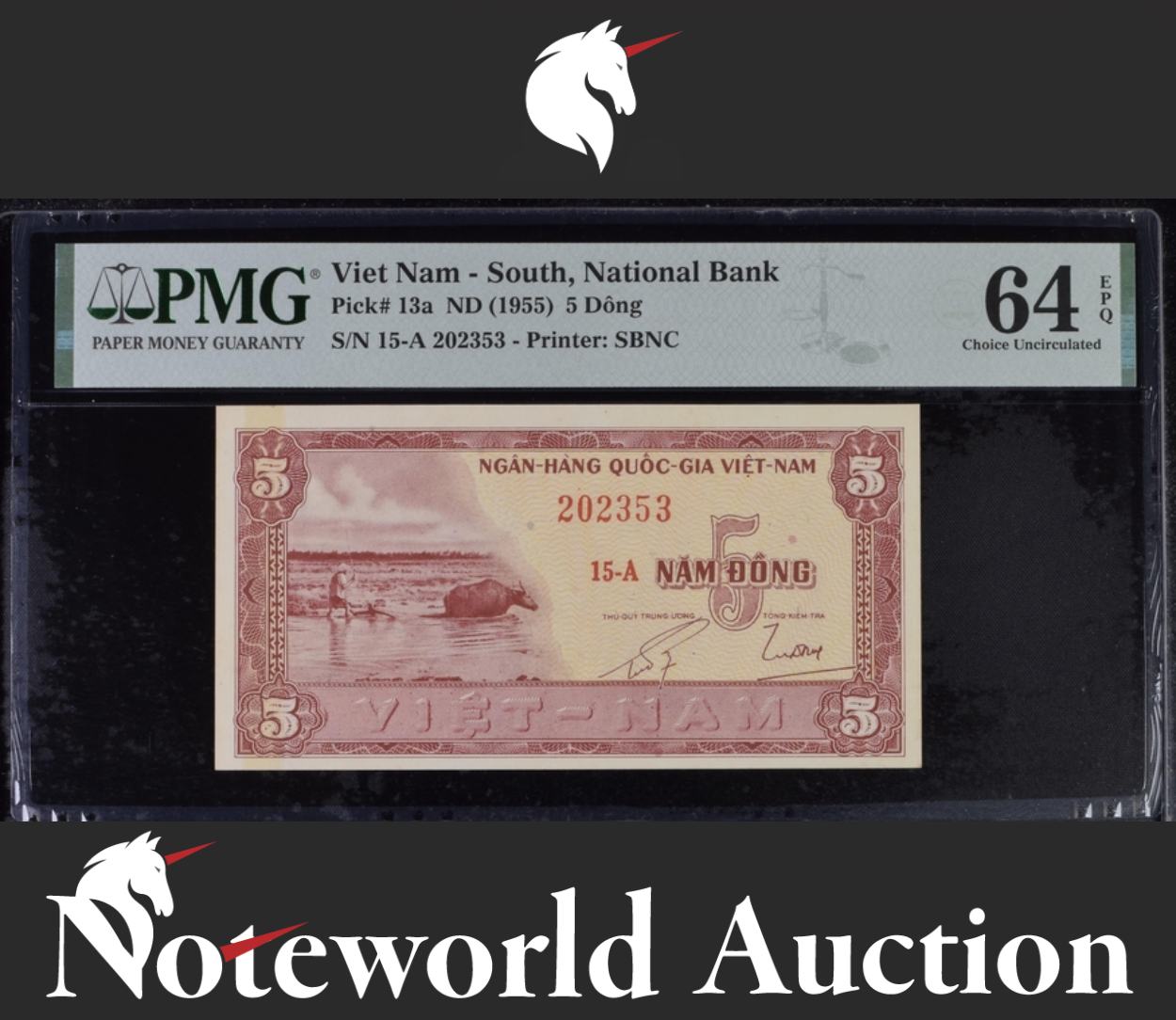 Viet Nam South National Bank 5 Dong ND (1955) P 13a UNC PMG 64 EPQ