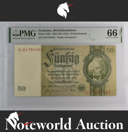 Germany Reichsbanknote 50 Reichsmark 1933 (ND 1945) P 182b UNC PMG 66 EPQ