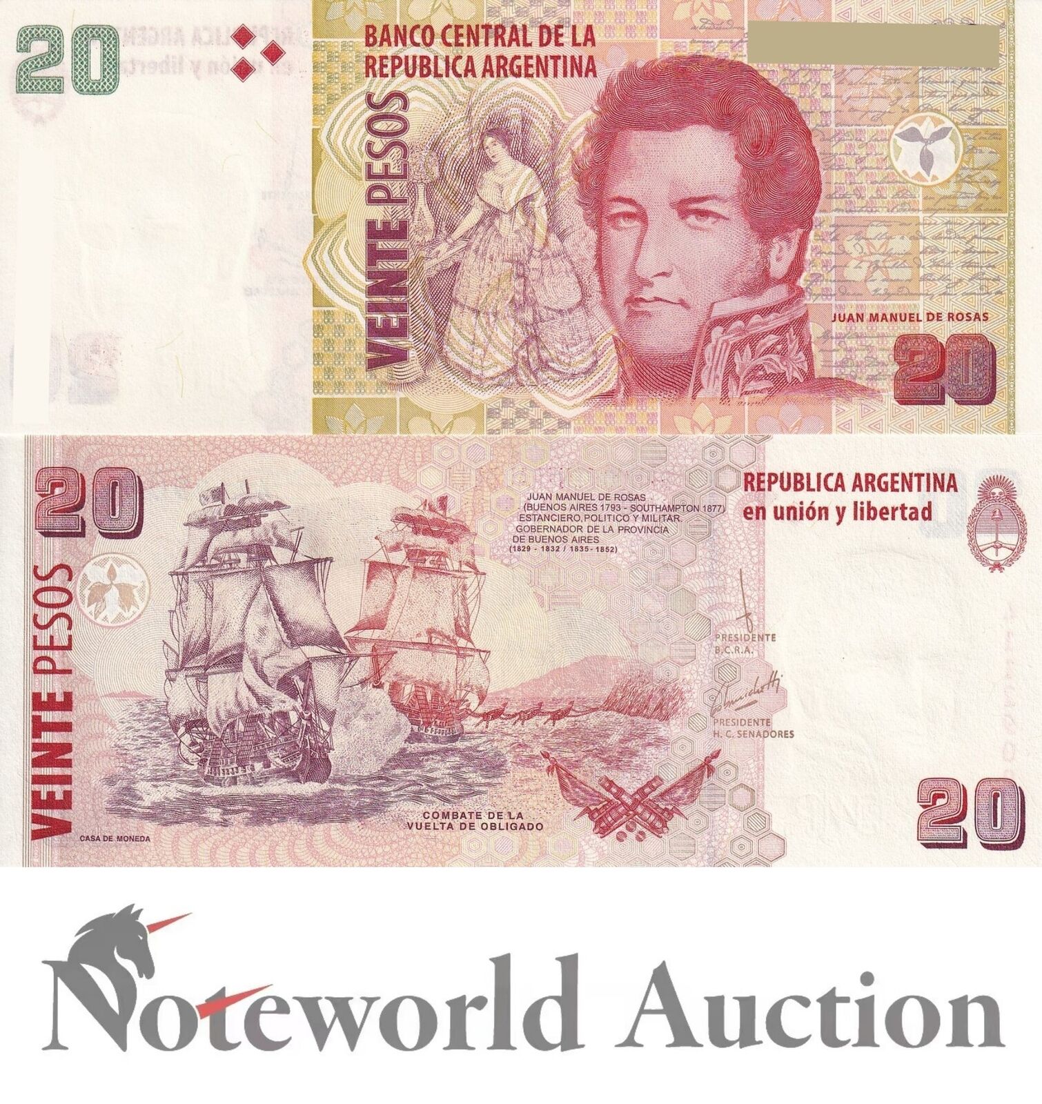 ARGENTINA Lot 10 pcs 1/10 Bundle - 20 Pesos ND 2003 P 355 UNC