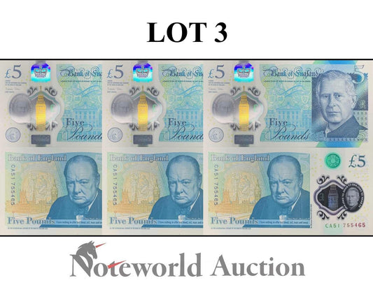 GREAT BRITAIN ENGLAND Lot 3 - 5 Pound 2023 / 2024 Charles III P New Polymer UNC