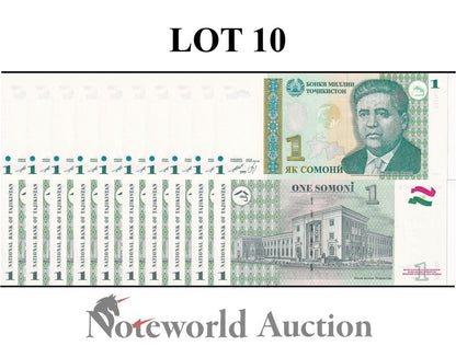 TAJIKISTAN 1 Somoni 1999 P 14A Lot 10 pcs 1/10 Bundle UNC