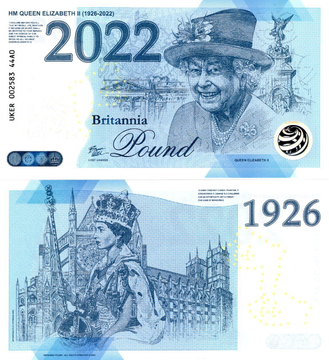 GREAT BRITAIN UK COMM. TEST NOTE - 2022 Queen Platinam Jubilee 70th Type A0 UNC