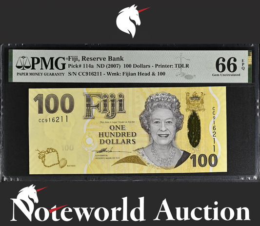 Fiji Reserve Bank 100 Dollars ND (2007) P 114a UNC PMG 66 EPQ 3rd TOP POP