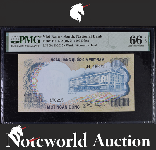 Viet Nam South National Bank 1000 Dong ND 1972 P 34a UNC PMG 66 EPQ 3rd TOP POP